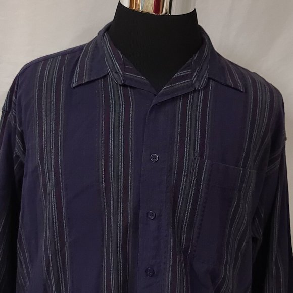 Loafers Reed St James Mens XL Purple Striped Long Sleeve Button Up Shirt - Picture 2 of 11